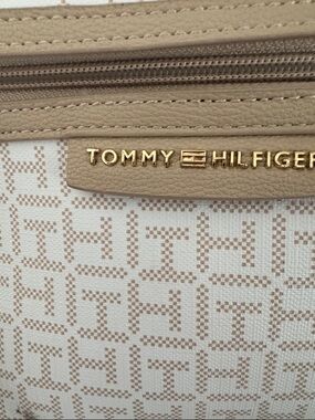 Tommy Hilfiger Beige Monogram Laptop Crossbody Bag